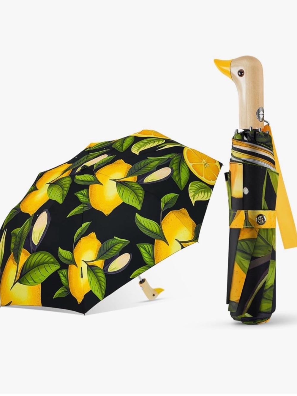 NEW Ladies Lemon Print Compact Umbrella - Yellow